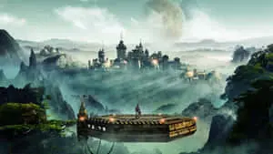 a fantasy world with a castle in the sky