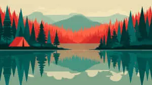 Abstract Forest Lake Camping Landscape Illustration	