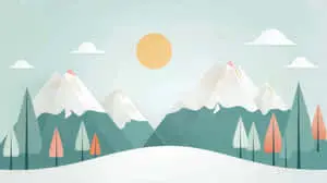 Abstract Paper Cutout Mountain Landscape with Trees, Sun, and Clouds in Soft Colors  