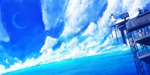 Anime Blue Girl Overlooking Sea