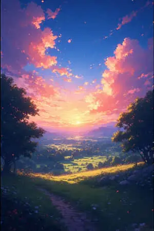 Anime Sunset Rural Scenery Dreamy Vibrant 4K