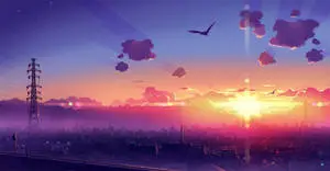 Beautiful Sunset Anime Scenery