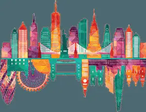 Colorful New York City Skyline Illustration