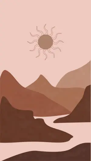 a landscape with mountains and a sun
