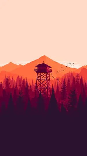 a silhouette of a tower in the forest