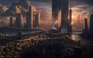 A City in Ruins After an Epic Sci-Fi Battle