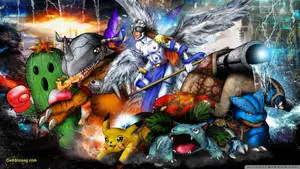  Caption: Exciting Fusion of Digimon and Pokemon Universe 