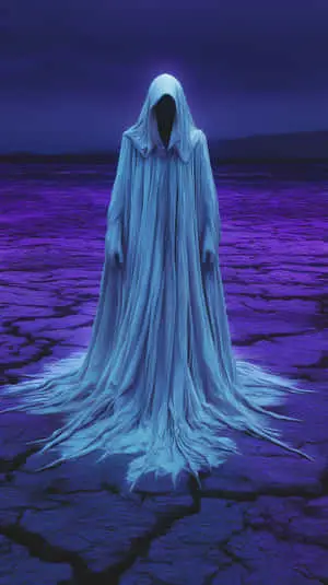 Ethereal Figure on a Desolate Alien Landscape	