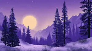Ethereal Winter Landscape with Towering Evergreens and Moon	