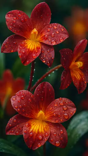 Exotic flowers with water droplets
