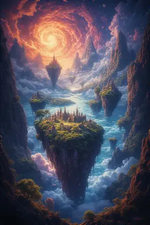 Fantasy Dreamscape Glowing Floating Islands in Surreal Colors