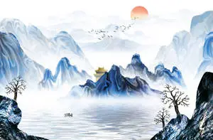 Foggy Mountain Blue Painting