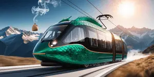 Futuristic Train by Mountain Lake