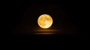 Golden Full Moon Rising Above Silhouetted Mountains in the Night Sky	