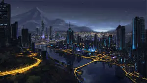 Graphic Art Fantasy City At Night