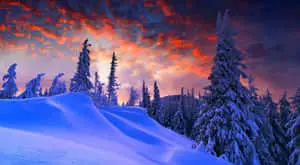 HD Winter Background Blue And Red Cloudy Sky