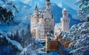 HD Winter Background Enchanting White Neuschwanstein Castle