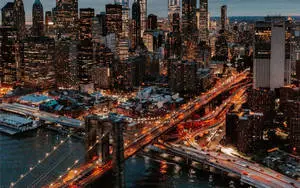 Illuminated Brooklyn Bridge New York Computer