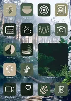 a screenshot of the app with various icons in the forest