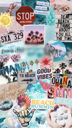 Iphone Collage Of Beach With Short Messages