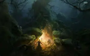 Strider and the Ringwraiths on Weathertop.