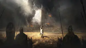 Lord Of The Rings Landscape Castle On Fire