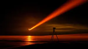 Martian Energy Beam: Sci-Fi Landscape with Tripod & Sunrise	