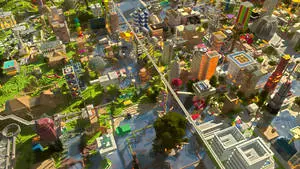  Caption: Vibrant Minecraft PC Modern City Scene 