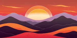 Minimal landscape with setting sun