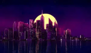 A futuristic Sci-Fi landscape of a neon cityscape