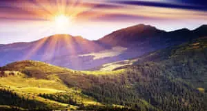 Panoramic View Of A Sunny Mountain
