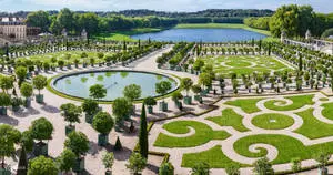 "Majestic Panoramic View of Parterres at the Palace of Versailles"