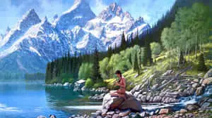 Breathtaking View of Picturesque Landscape with Mountains, Forest and River