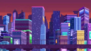 A picturesque sunset sets the stage for this stunning pixel landscape. 