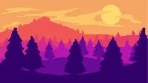 A beautiful pixel landscape featuring a vibrant pathway through an enchanted forest