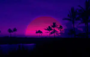A picturesque view of a glowing, retro sunset.