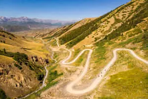 a winding road in the mountains