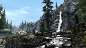 Stunning Skyrim Landscape with Majestic Mountains
