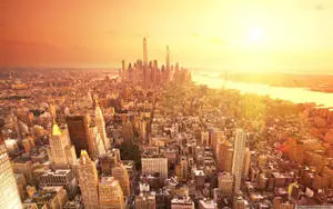 Sunrise Glowing On New York Skyline