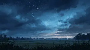 Sunset over Grassy Field