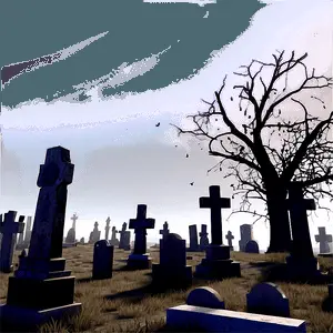 Surreal Graveyard in Otherworldly Landscape PNG hug