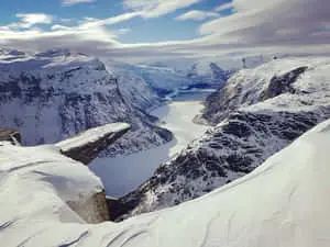 Trolltunga During Winter With Thick Snow