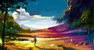 Vibrant Abstract Landscape With Figure