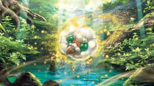 Whimsicott Shining Over Forest Pond